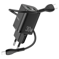 Изображение товара Сетевое зарядное устройство Hoco N13 Bright, черный + кабель Lightning