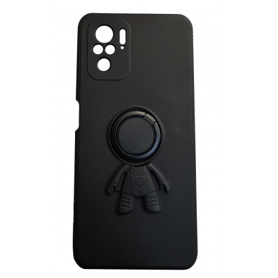 Фото Накладка силиконовая с кольцом человечком для Xiaomi Redmi Note 10/Note 10S Черная