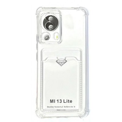 Фото Накладка силиконовая с карманом для карт POKET для Xiaomi 13 Lite Прозрачная