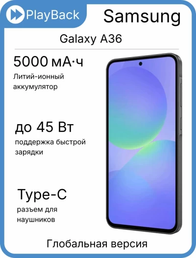 Samsung Galaxy A36 5G 8/128 ГБ Awesome Black (Global Version)